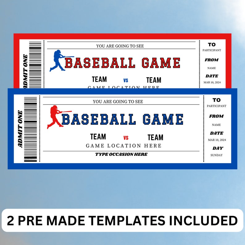 Printable Baseball Tickets, Surprise Tickets, Baseball Ticket Template ...