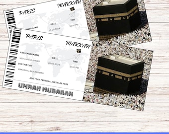 Hajj Boarding Pass, Editable Hajj plane ticket, Makkah Umrah Gift , Madinah, Mecca Travel, Memrobila Gift,Couple Gift