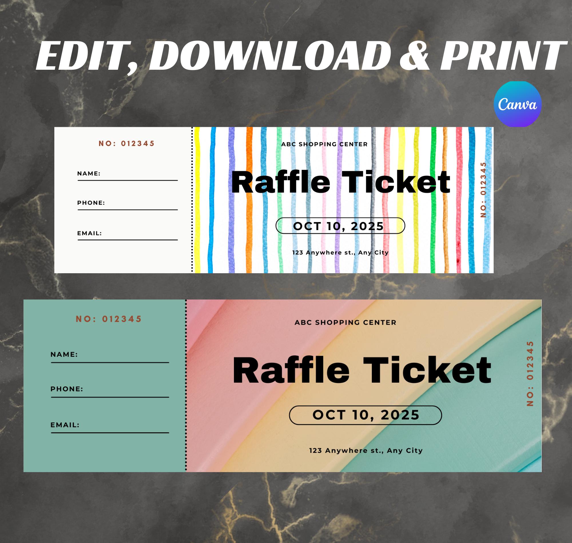 Suprise Raffles Editable Raffle Ticket, Customizable Raffle Ticket, Event Raffle Ticket ...
