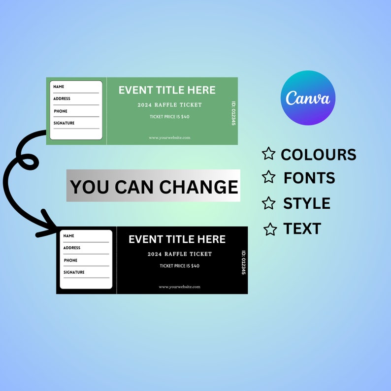 Full Color Raffle Tickets Editable Raffle Ticket, Event Raffle Ticket, Customizable Raffle Ticket ...
