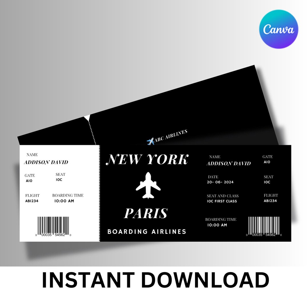 Editable Airline Ticket Template, Tailored Boarding Pass Creation With ...