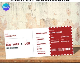 Szablon karty pokładowej do wydrukowania, Niespodziewana podróż z kartą pokładową, Bilet lotniczy do wydrukowania, Cyfrowe pobieranie biletu pokładowego DIY, Canva,