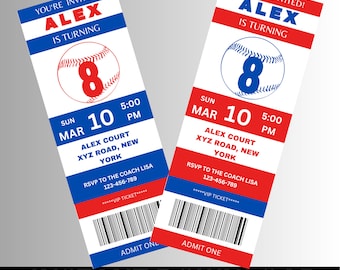 Faire-part de baseball, Anniversaire, Soirée style billet de sport, Faire-part de baseball modifiable, Faire-part d'anniversaire de baseball, Ticket de baseball
