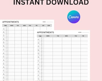 Appointment Tracker Printable, 15 minute, Salon planner, Therapist Appt, Beauty appointments, Hair Stylist, Nail Tech, Customers, Client