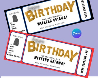 Editable Weekend Getaway Voucher Template, Surprise Trip gift ticket, Weekend Getaway Birthday Trip Away Trip Voucher #188 INSTANT DOWNLOAD