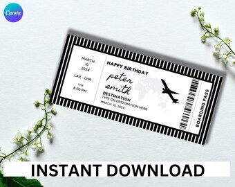 Editable Boarding Pass Template - Birthday Surprise Airplane Ticket - Weekend Getaway Voucher Ticket Coupon Card Boarding Pass