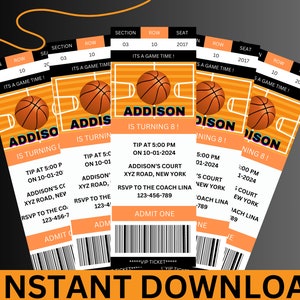 Basketball-Einladung - Geburtstag - Sportticket-Stil-Party einladen - JEDES Alter - DIGITAL bearbeitbare druckbare Einladung - Basketball-Karte