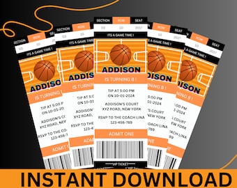 Basketball Invitation - Birthday - Sports Ticket Style Party Invite - ANY Age - DIGITAL Editable Printable Invite - Basketball Ticket