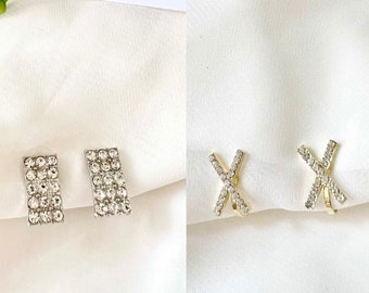 2 Styles Zirconia Letter  Clip On Earrings, Clip On Earrings, Earrings, non-pierced ears, Earrings, Clip on Drop & Dangle earrings