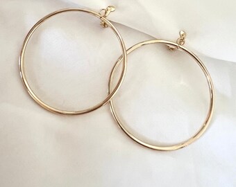 2 Styles Round Dangle Screw Clip Earrings and Round Dangle Clip on Hoop Earrings, Gold colours, Clip On Earrings,