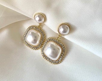 Elegant Pearl Drop Clip On Earrings, Clip On Earrings, Earrings, non-pierced ears, Clip on Drop & Dangle earrings, Bridal Earrings