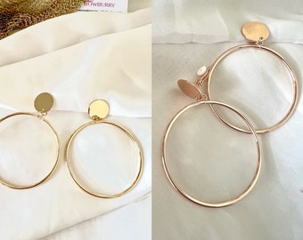 2 Different Colours Gold and Rose Gold Large Round Clip On Earrings, non-pierced ears, Clip on Drop & Dangle earrings, Clip On Earrings