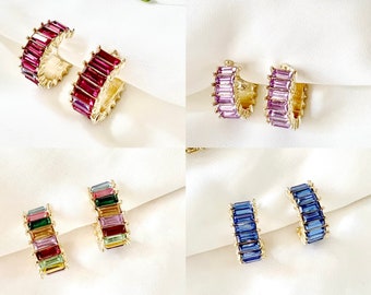 4 Different Colours Cubic Zirconia Clip On Earrings,Clip On Earrings, non-pierced ears, Dainty Earrings, Clip on Drop & Dangle earrings