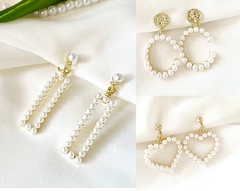 3 Styles Shape pearl Design Drop Clip On Earrings, Clip On Earrings, Earrings, non-pierced ears, Clip on Drop & Dangle earrings