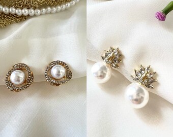 2 Styles Pearl Geometric Clip On Earrings Clip On Earrings, non-pierced ears, Bridal Earrings, Clip on Drop earrings