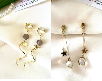 2  styles Star Decor Clip On Earrings, Clip On Earrings, Earrings, non-pierced ears, Clip on Drop & Dangle earrings,