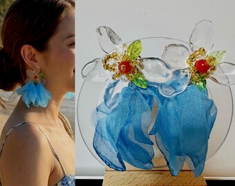 Romantic Flower Clip On Earrings: Acrylic Dangle for Non Pierced Ears