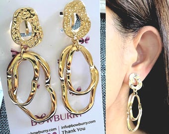 Geometric gold dangle Clip On Earrings: Fashion Earrings for Non Pierced Ears