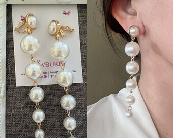 Boucle D'oreille Pendant Plateau Avec Clip - Strass Swarovski, Perle Fausse 15mm, Argentée, Occasion