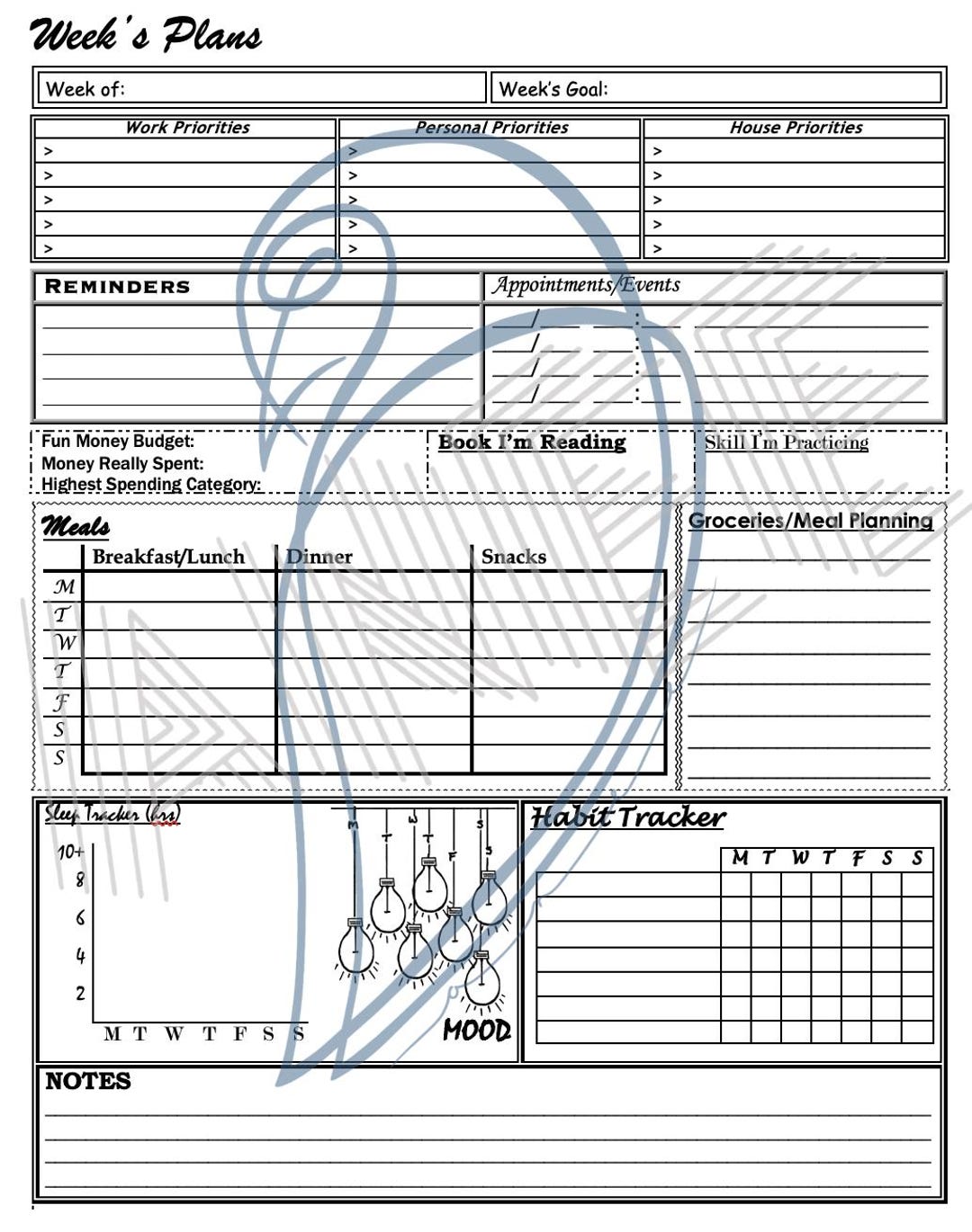 Planner Weekly Printable | Habit Tracker PDF | Organize Tool - Etsy