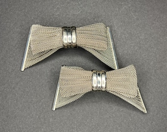 Pair of Vintage, Silver Mesh, Bow, Shoe Clips