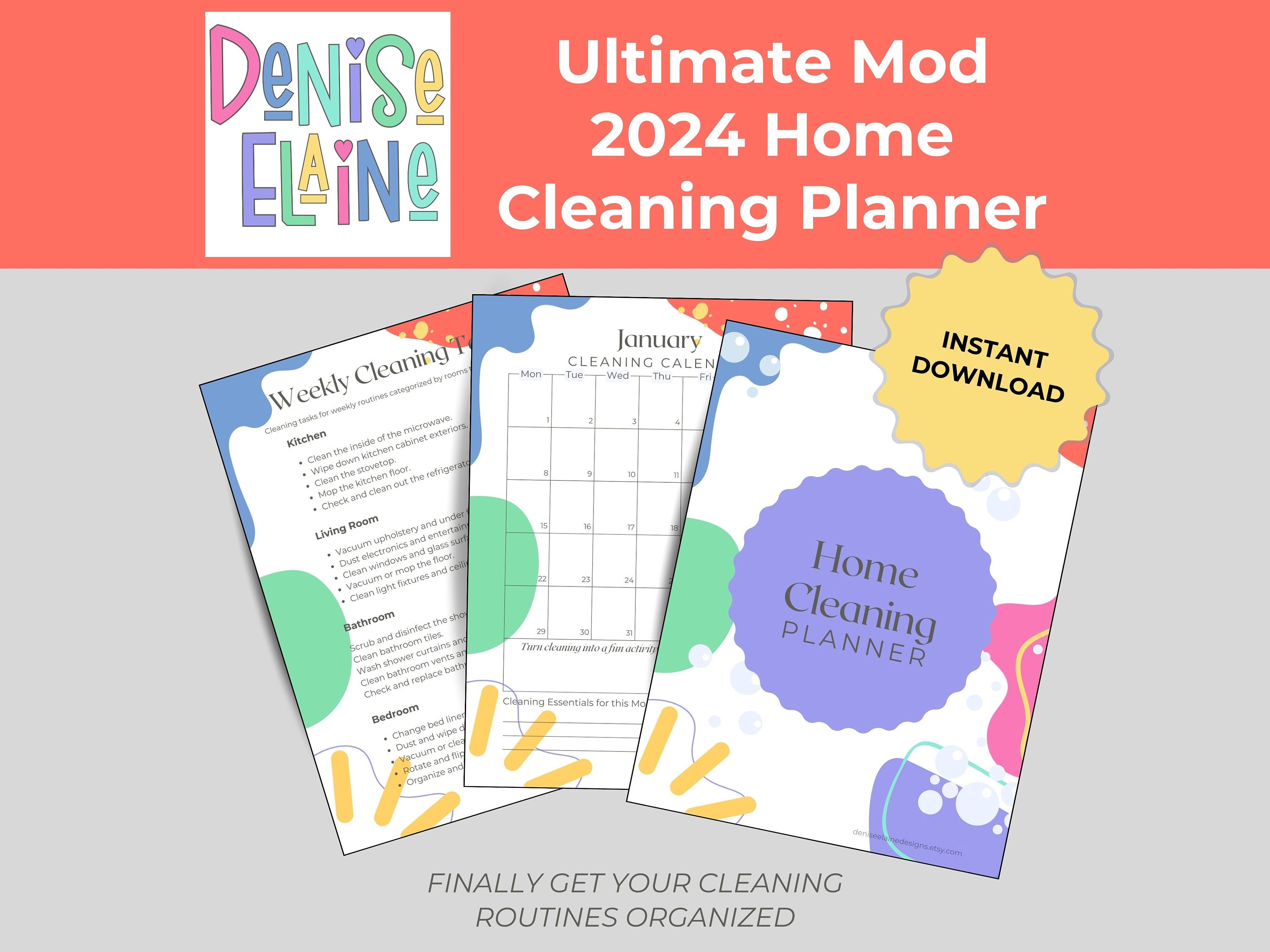 Printable Home Cleaning Planner, 2024 Dated Monthly Calendars, Daily