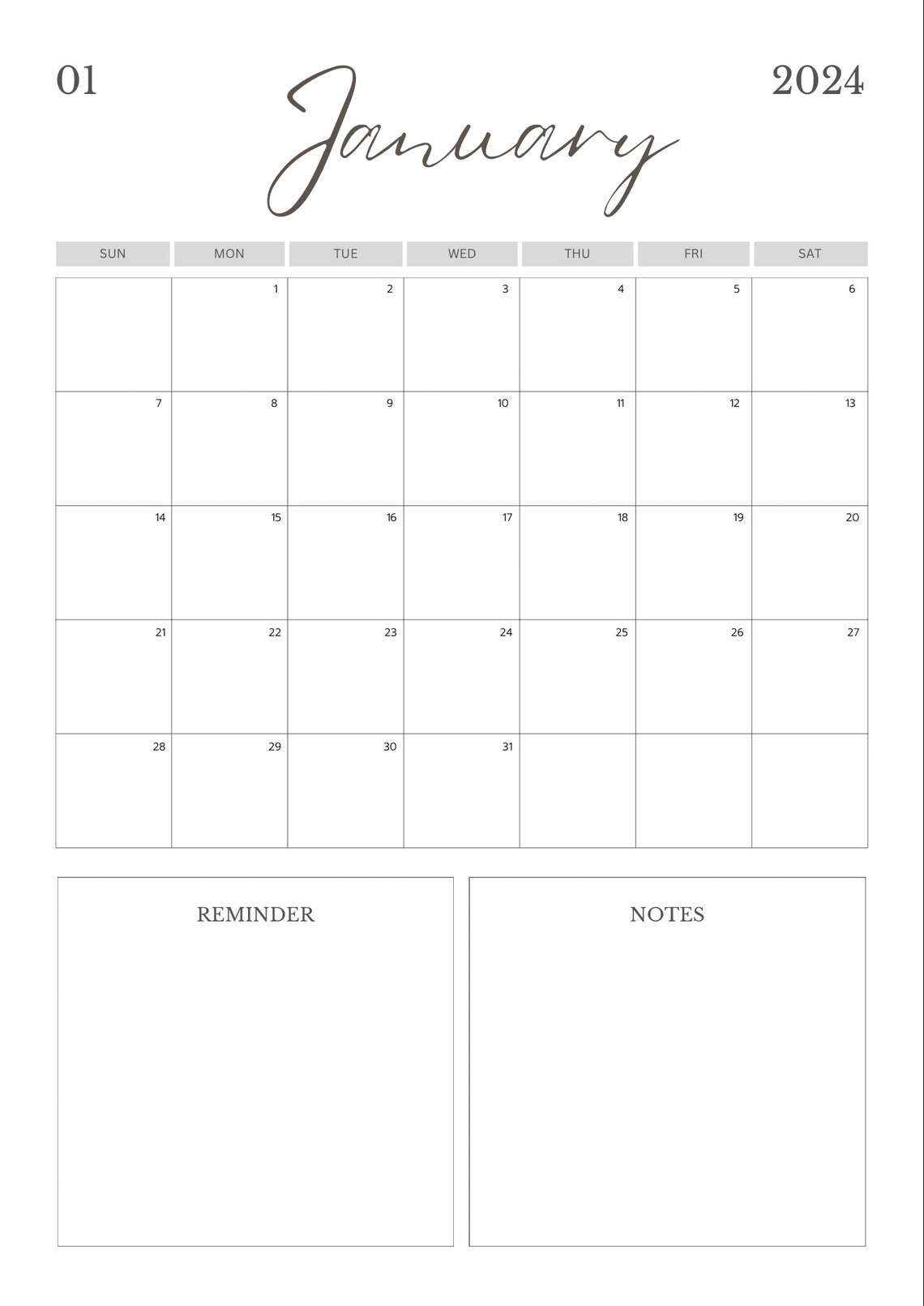 Digital Calendar 2024 A4 Portrait Monthly Calendar Wall Calendar 2024