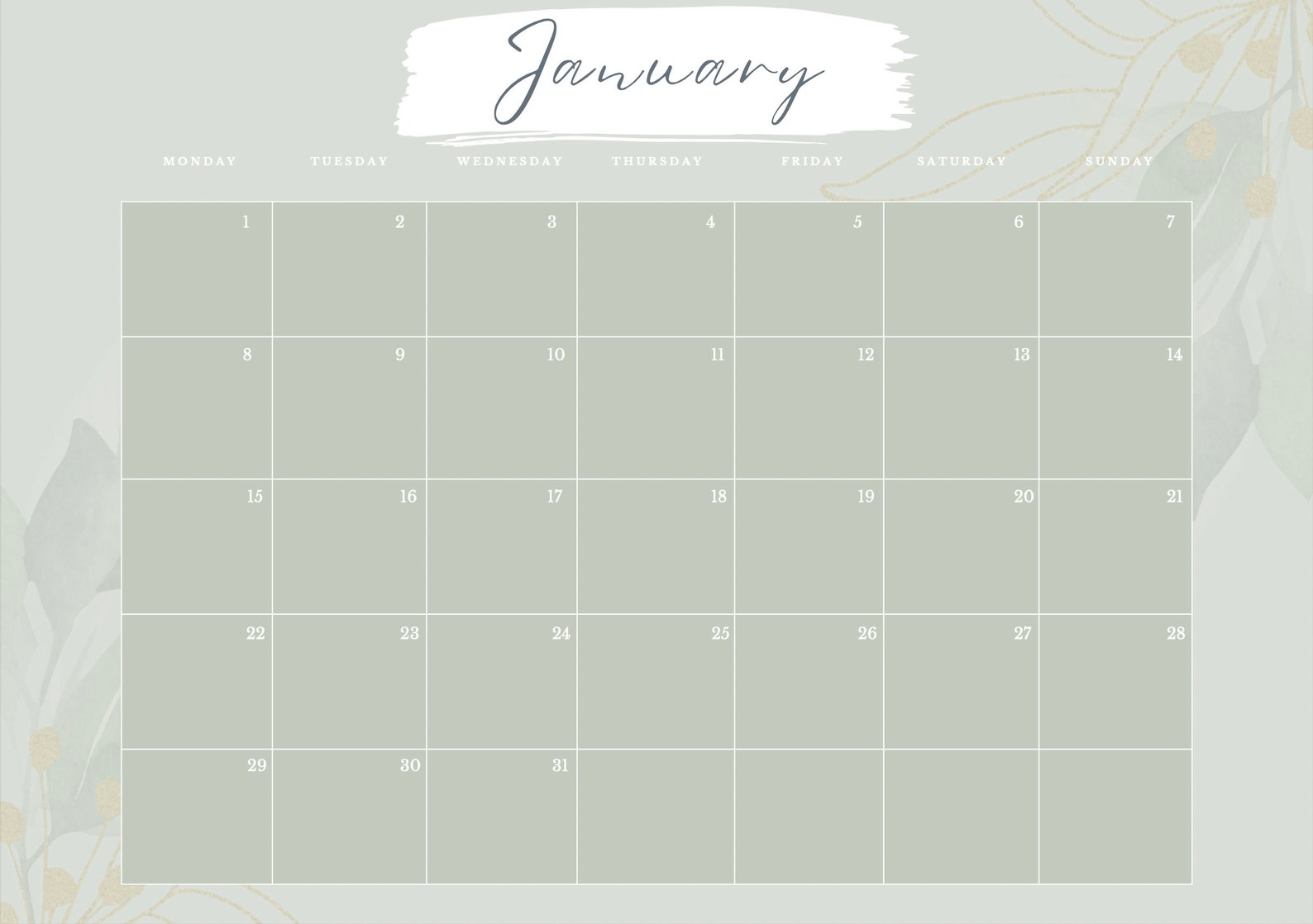 Floral Sage Calendar 2024 Monthly Calendar Printable PDF Etsy