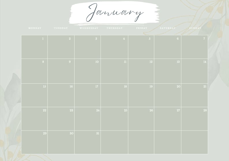 Floral Sage Calendar 2025 Monthly Calendar Printable PDF Etsy