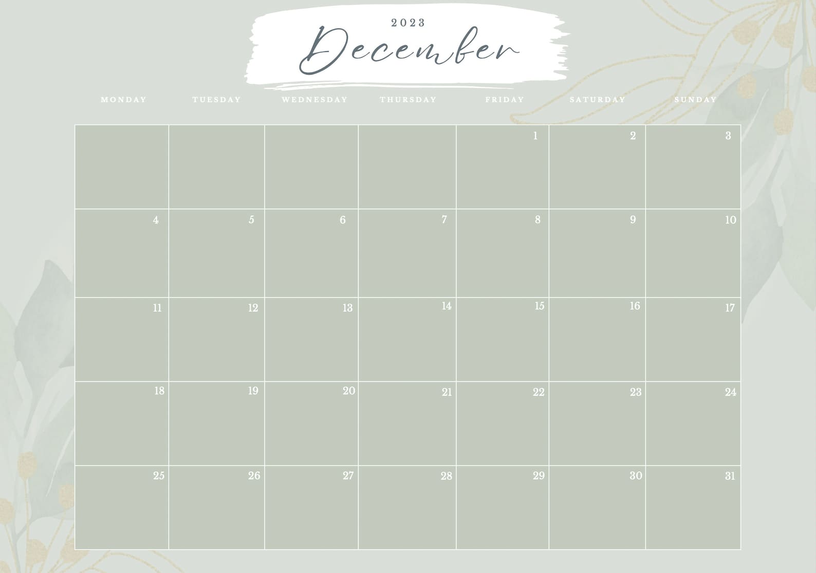 Floral Sage Calendar 2024 Monthly Calendar Printable PDF Etsy