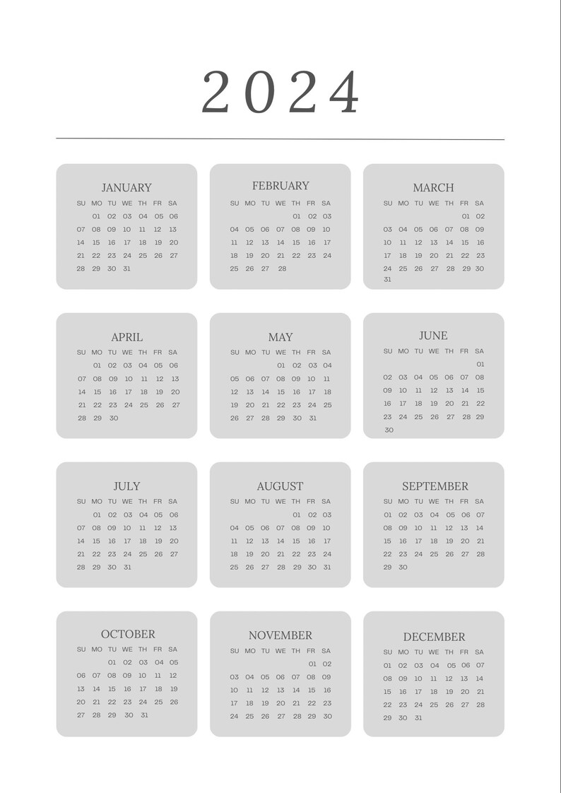 Digital Calendar 2024 A4 Portrait Monthly Calendar Wall Calendar 2024