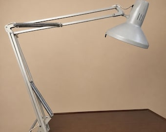 Scandinavian Modern Metal Desk Lamp, LEDU Type 231, Swedish Adjustable Clamp Architect Lamp, Off White, 1980s