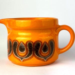 Vintage Mid Century Ceramic Milk Jug, Orange Glazed Stoneware Creamer, West Germany Tableware, 1960s 1970s