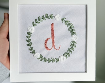 Embroidered custom letter with roses and leaves