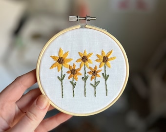 Embroidered Sunflowers in a 4in hoop or frame