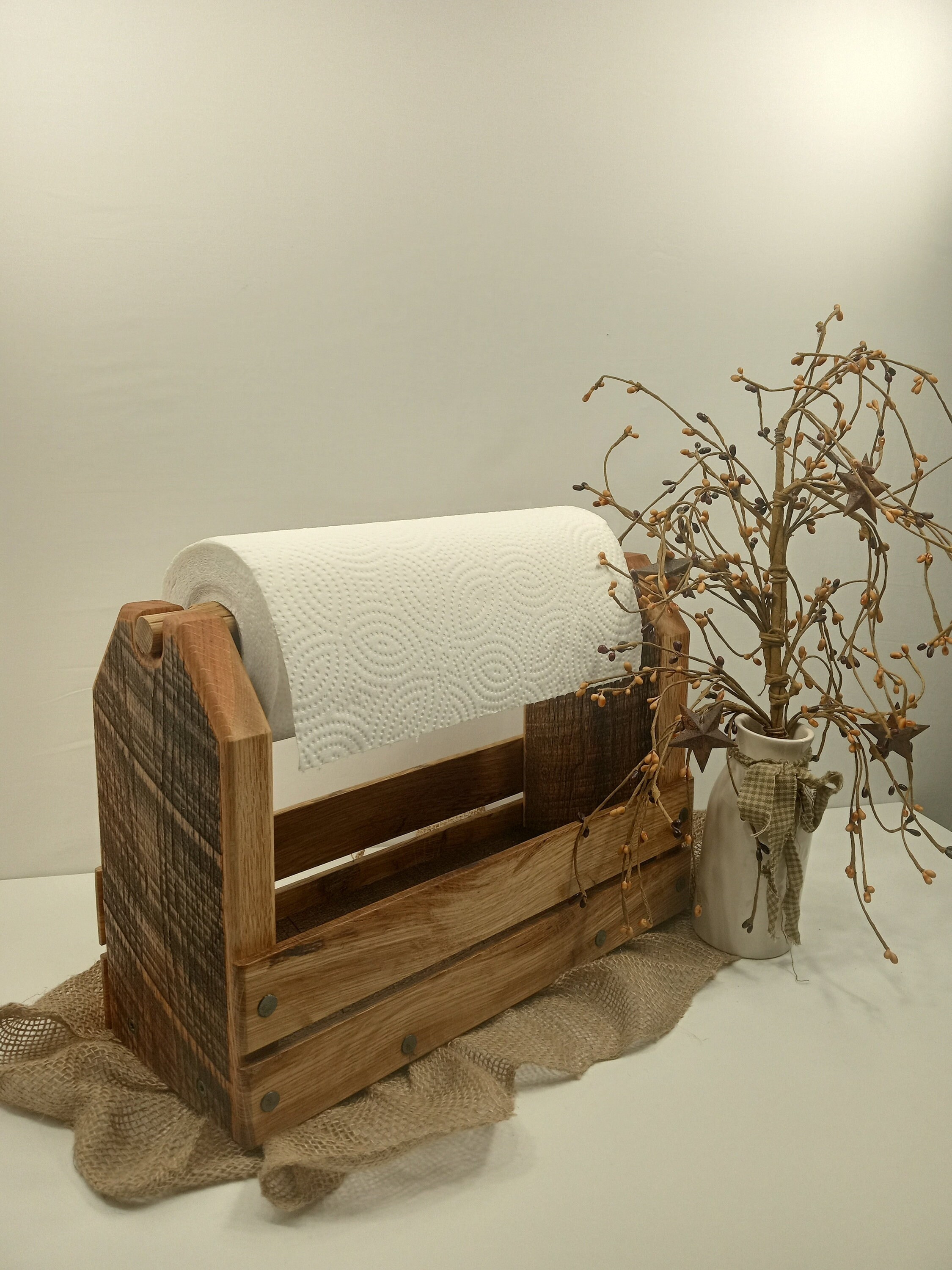 Red Cedar Rustic Paper Towel Holder, Hand-carved Wood Towel Holder