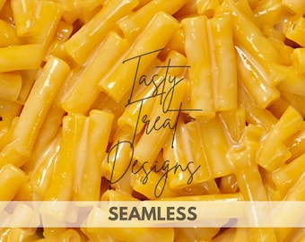 Motivo senza soluzione di continuità di maccheroni e formaggio, design digitale realistico e ripetuto di pasta maccheroni e formaggio
