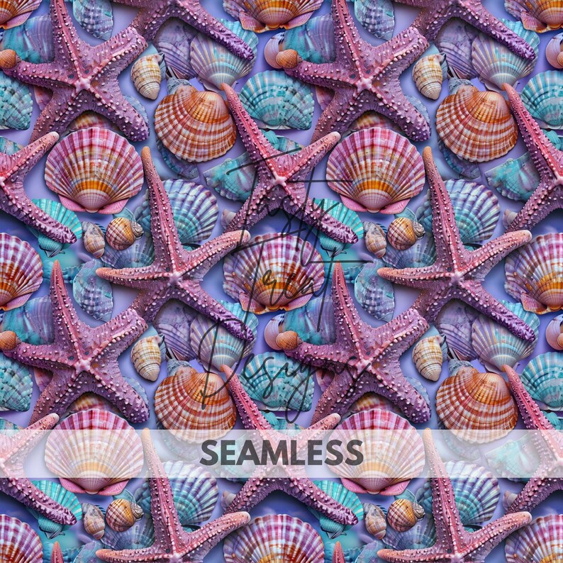 Shell Repeting Pattern Blue Purple & Blue Seashell Seamless Pattern | 12x12 Inch | 300 DPI ...