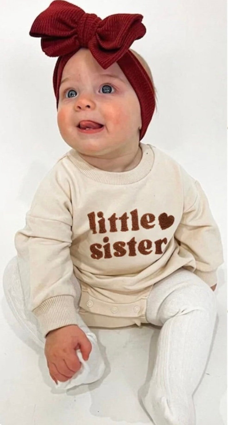 Little Sister Bubble Romper, Embroidered Little Sis Bodysuit,matching Big Sis Little Sis, Long