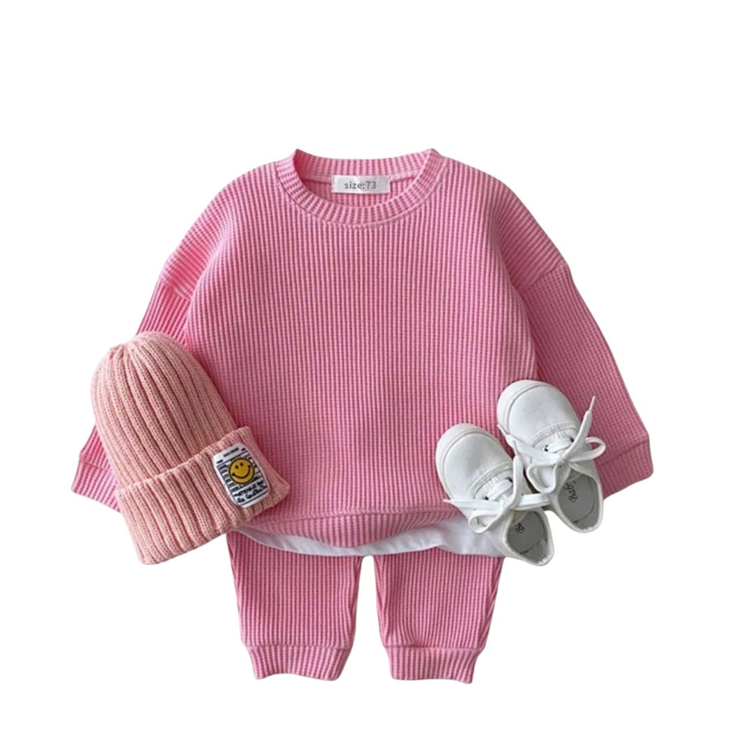 Lightweight Waffle Knit, Waffle Baby Athleisure, Baby Athleisure Outfit, Waffle Stitch Baby