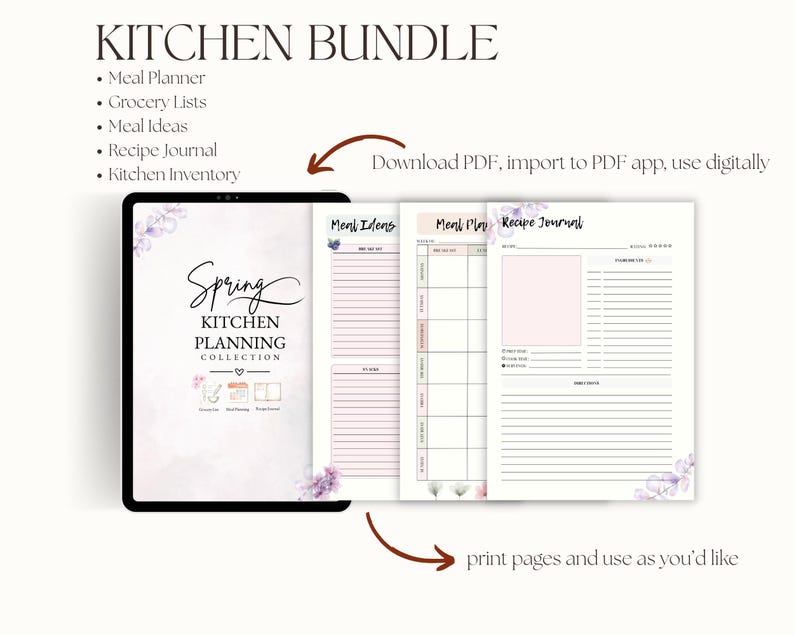 Kitchen Planner Bundle | Grocery List, Kitchen Inventory, Recipe ...