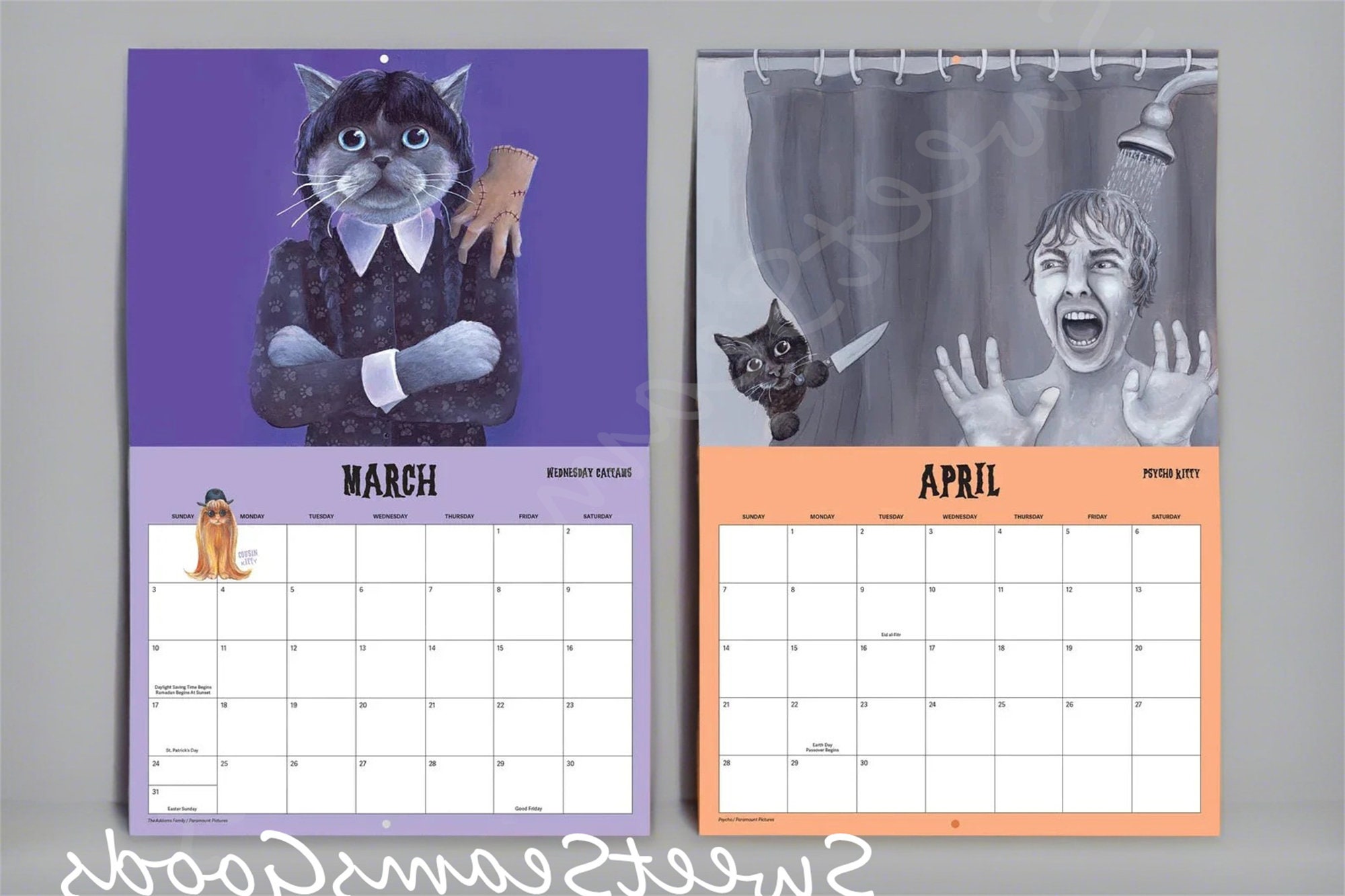 PRE ORDER Scaredy Cats 2024 Monthly Calendar, Horror Movie Cat Parody