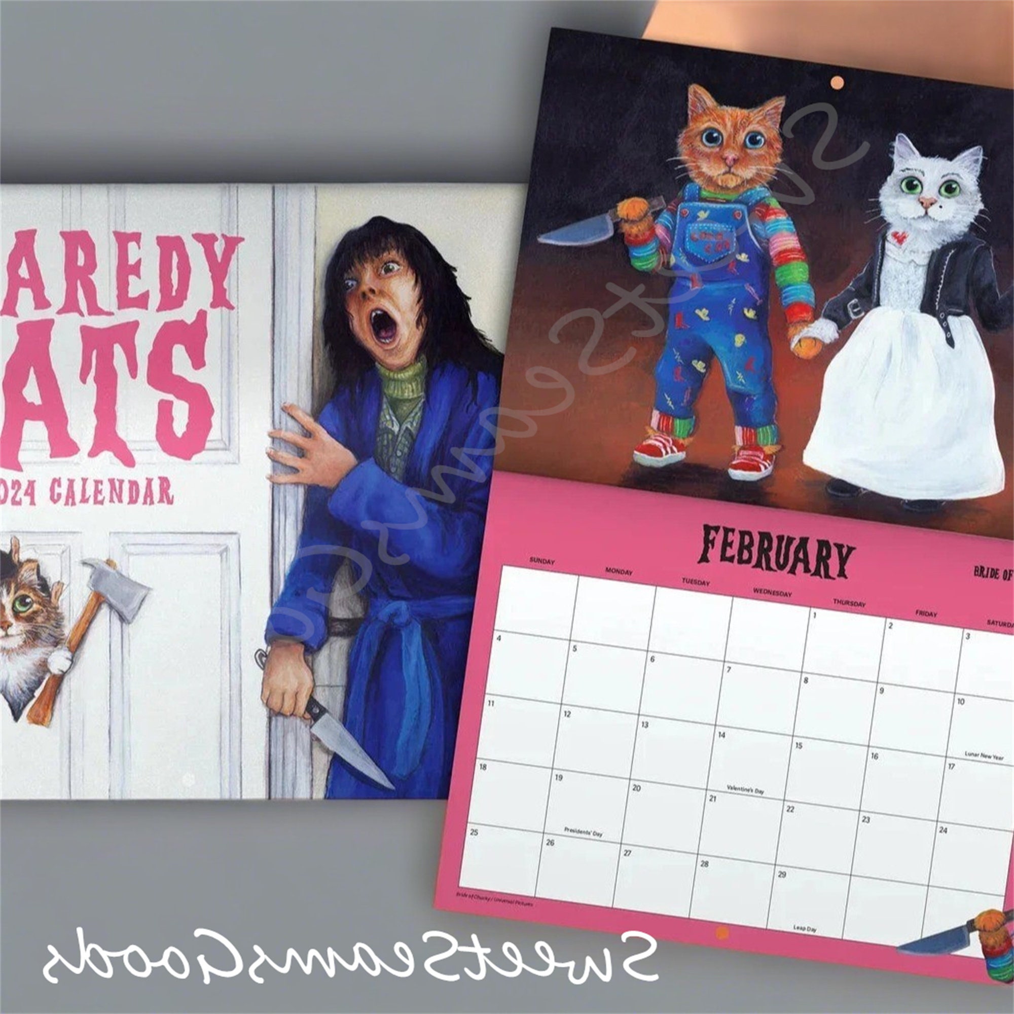 PRE ORDER Scaredy Cats 2024 Monthly Calendar, Horror Movie Cat Parody