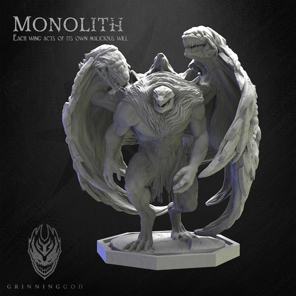 Monolith by Grinning God | Gargoyle Demon Miniature | 3D Printed Tabletop Gaming and Display Model