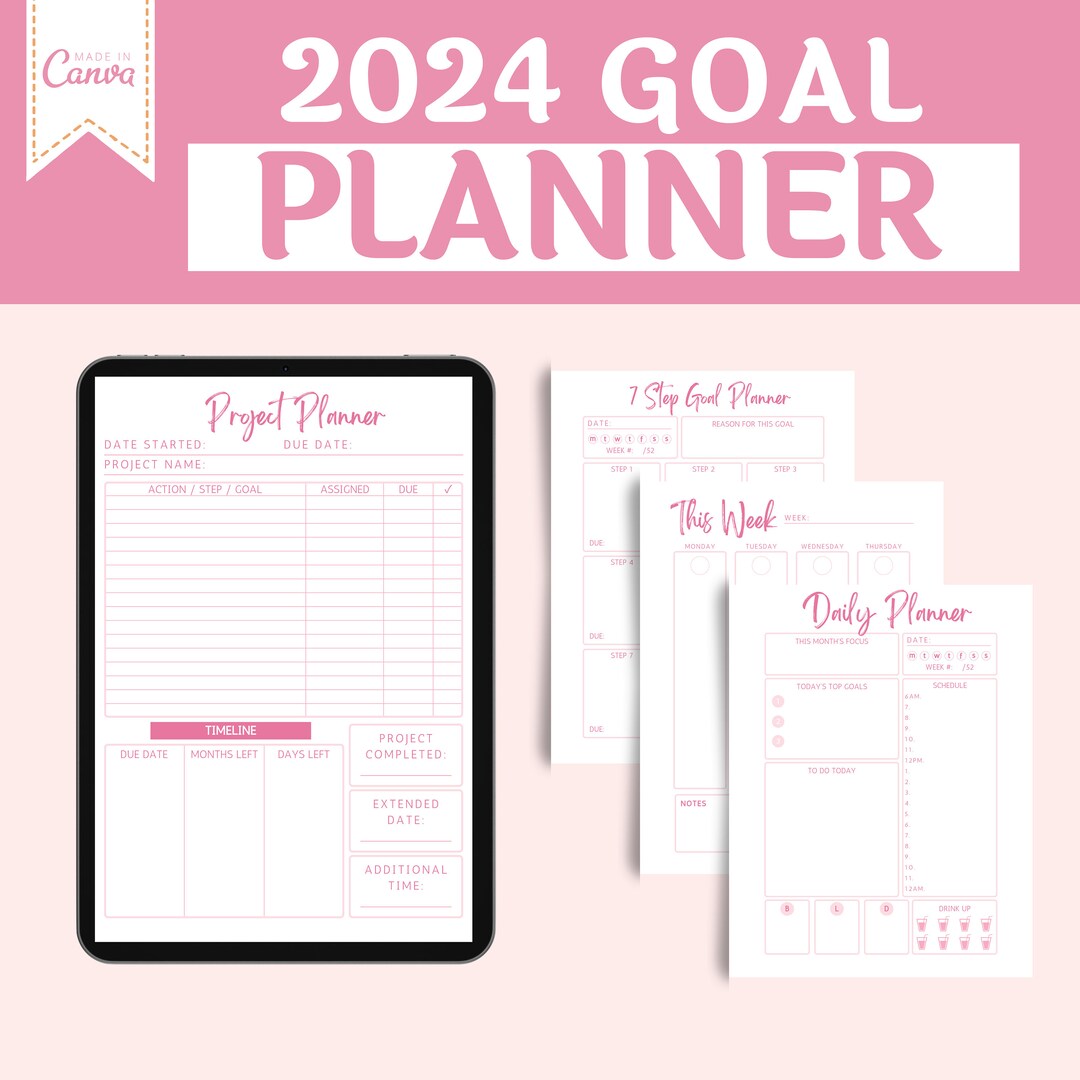 Goal Planner Template 2024 Canva Planner Template Goal Tracker L Daily Planner Monthly Planner ...