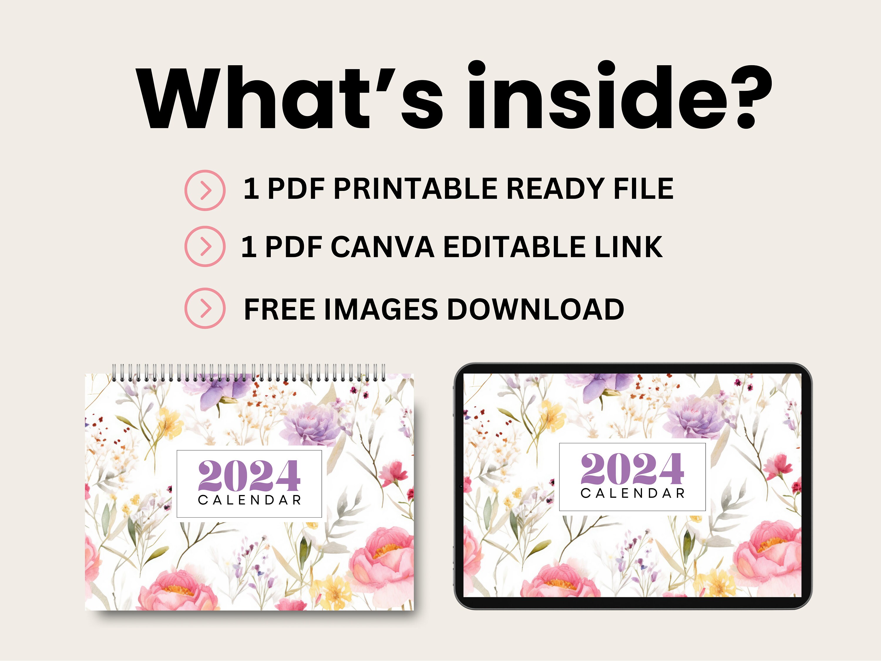2024 Printable Calendar Custom Calendar Canva Template Digital Template ...