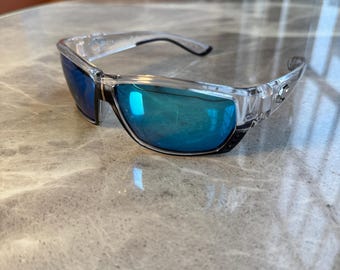 New Costa Del Mar Tuna Alley Sunglasses Crystal Clear Frame Blue Mirror Polarized Lens In Box