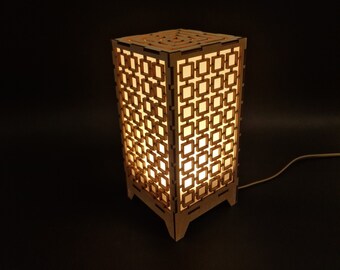 Birch Plywood and Organic Glass LED Table/Night Lamp | CO2 Laser-Etched Geometric Design