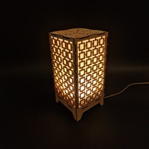 Birch Plywood and Organic Glass LED Table/Night Lamp | CO2 Laser-Etched Geometric Design