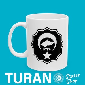 Göktürk Türk Bozkurt Kurt Design Coffee Cup 0.33 l, Göktürk Wolf Design Ceramic Coffee Mug 11oz, Turan turkic states mug, Türk kave bardagi